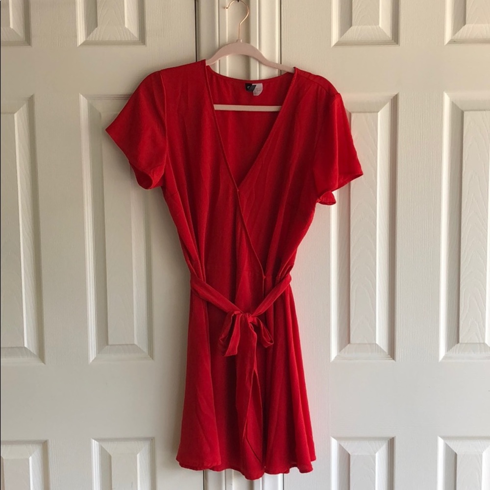 red wrap dress